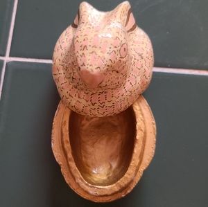 Vintage 70s Hand-painted Paper Mache Rabbit Trinket Box